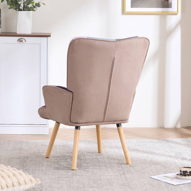 FERPIT Upholstered Wingback Accent Chair with Rubberwood Legs & Levelers
