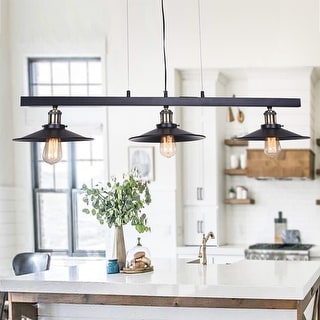 Camie Matte Black Metal Conical Light Shades 3-Light Kitchen Island Linear Chandelier