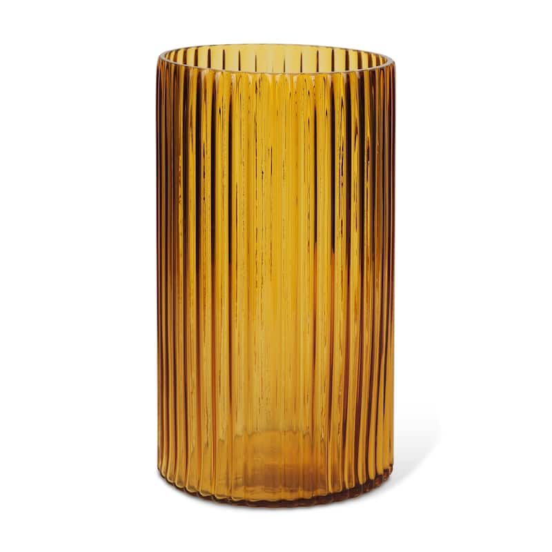 11" Amber Glass Ribbed Cylinder Table Vase - 6.10