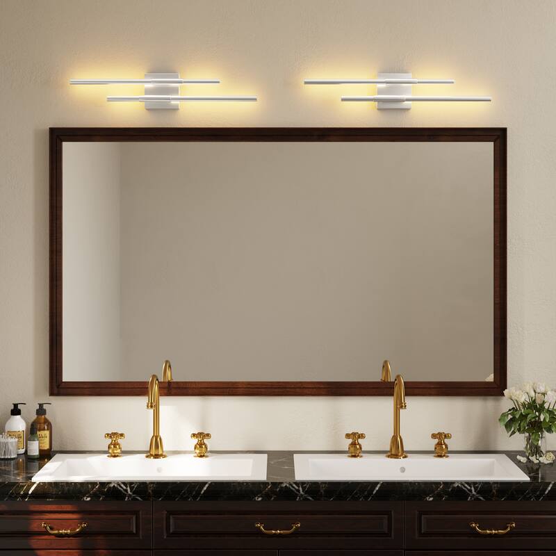 2Pack Bathroom Vanity Light 25'' LED Fixtures Over Mirror Wall Sconce - Silver-1