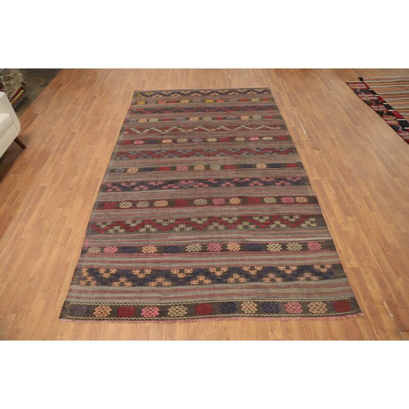 Hand Woven Oriental 100% Wool Carpet Southwestern Tribal Multi-Colored Kilim Area Rug - 11' 5'' X 6' 6''
