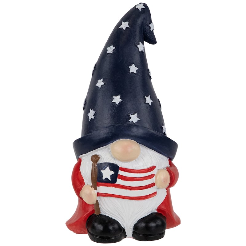 Patriotic Gnome Holding the American Flag Outdoor Garden Statue - 6"