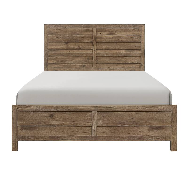 Queen Bed with Weathered Pine Finish - Modern Rustic Bedroom Furniture - Brown Mix