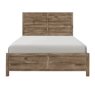 Weathered Pine Finish 1pc Queen Bed Modern Line Pattern Rusticated Style Bedroom Furniture