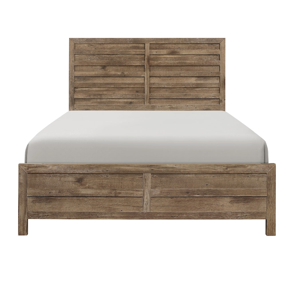 Weathered Pine Finish 1pc Queen Bed Modern Line Pattern Rusticated Style Bedroom Furniture