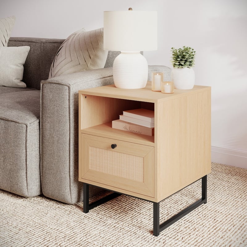Mid-Century Modern Side Table with Storage Drawer and Shelf - 17"W x 19"D x 22"H