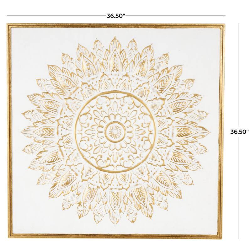Metal Floral Leaf Mandala Wall Decor with White Backing - Gold - Roche River Decor