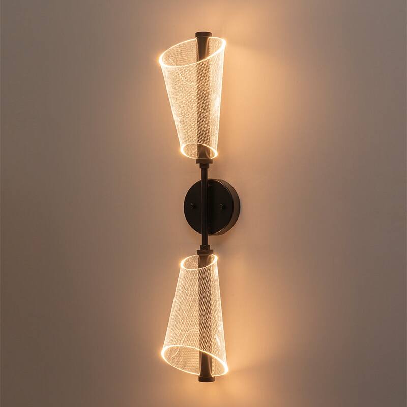 Modern Dimmable LED 2-Light Clear Acrylic Cone Vanity Wall Lamp - Black