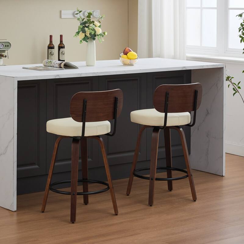 GDFStudio - Renley Rustic 26" Rattan Cane Back 360° Swivel Counter Height Bar Stools