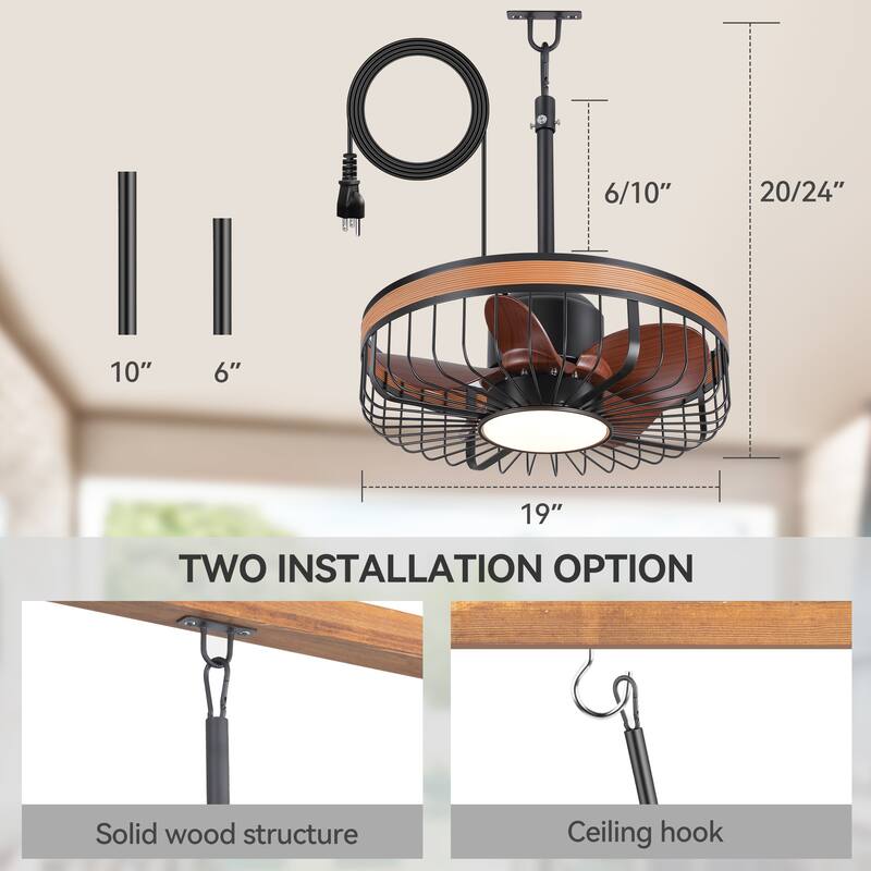 19" Waterproof Plug-in Outdoor Ceiling Fan with Light and Remote(5-Blade)