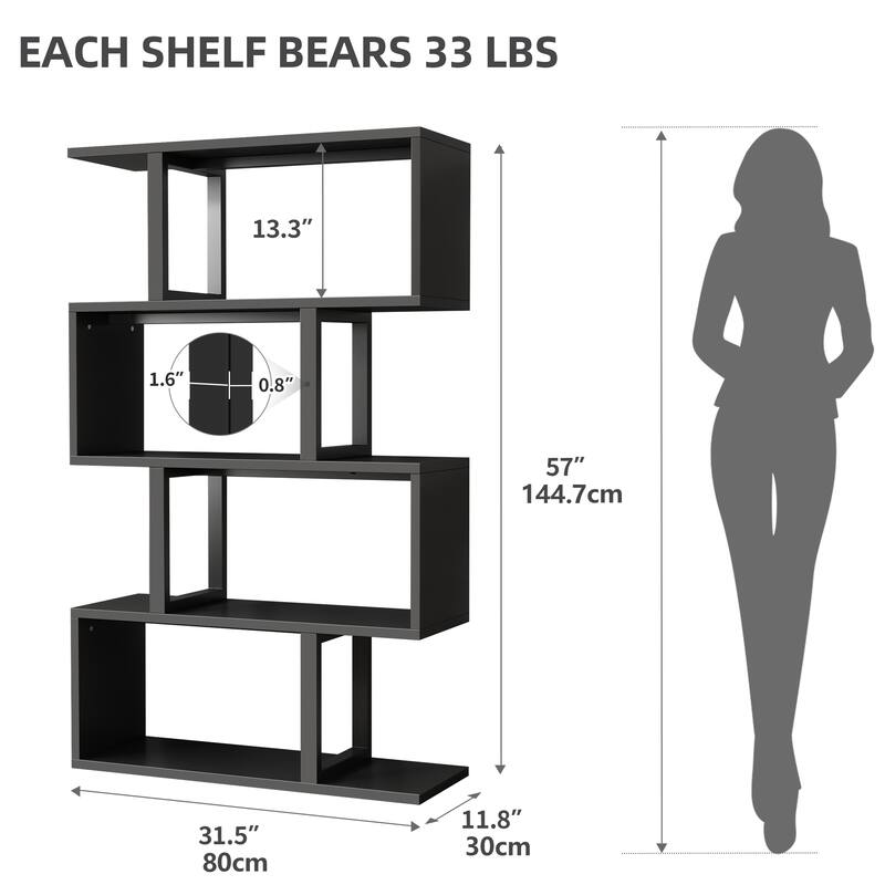 Moasis Modern Corner Shelf Bookcase Bookshelf with Unique S Shaped for Living Room and Home Office