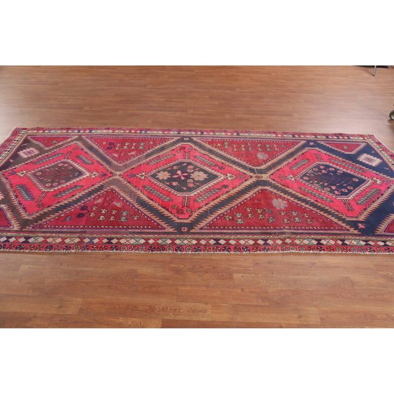 Hand Knotted Oriental 100% Wool Carpet Traditional Tribal Pink Meshkin Area Rug - 9' 11'' X 4' 7''