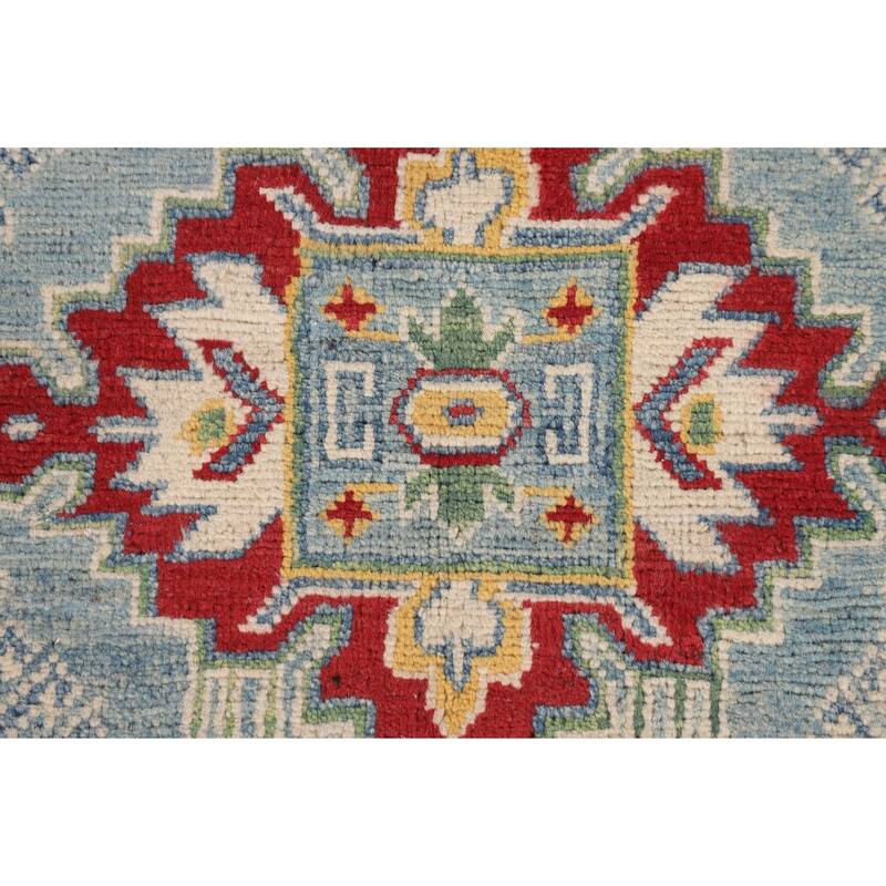 Light Blue Kazak Accent Rug Handmade Wool Carpet - 3'11" x 6'0"