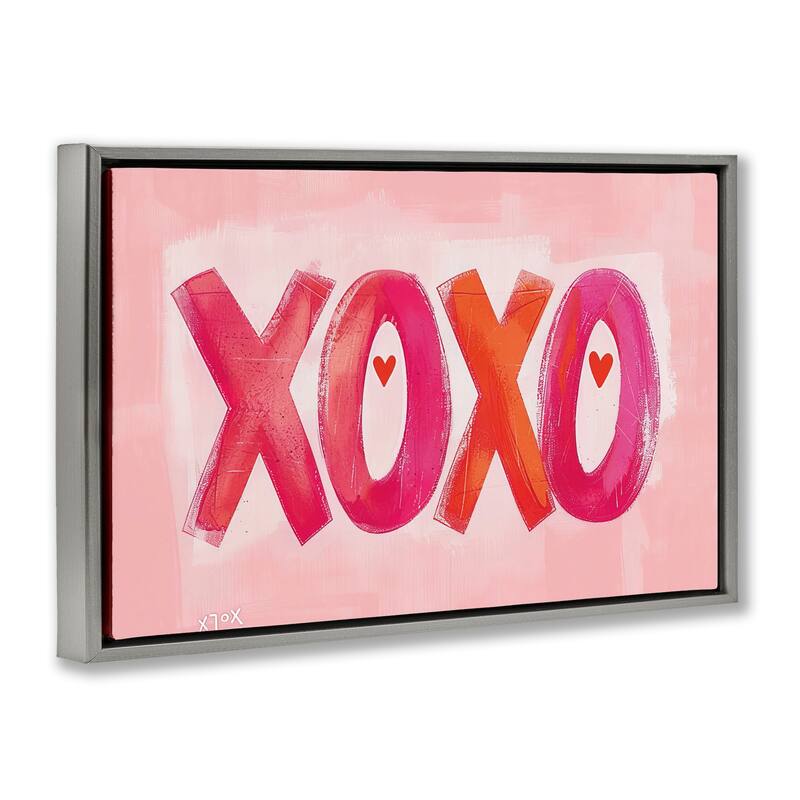 Stupell Pink XOXO with Hearts Framed Floater Canvas Wall Art Design By LSR Design Studio