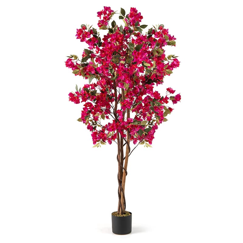 Gymax 6 FT Artificial Bougainvillea Tree Set of 2 Tall Faux Pre-potted