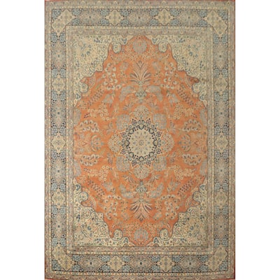 Hand Knotted Oriental 100% Wool Carpet Traditional Floral Oranges & Rust Kerman Area Rug - 12' 8'' X 10' 1''
