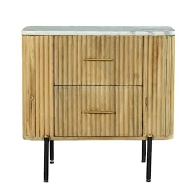 Modrest Cambridge Modern White Marble & Washed Mango 2 Drawer Nightstand
