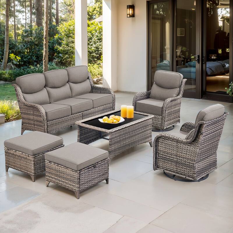 Gymojoy 6-Piece Patio Furniture Set with Swivel Glider Chairs, 6-Inch Ultra-Plush Cushions & Water-Resistant Olefin Fabric