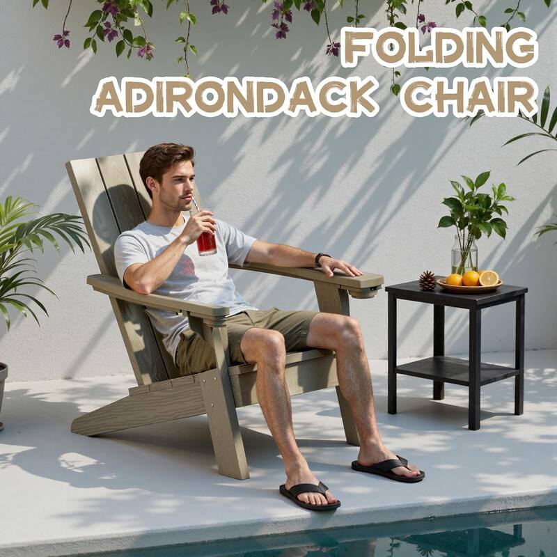 Adirondack Chairs, Folding Chairs for Outside with Cup Holder for Patio Garden