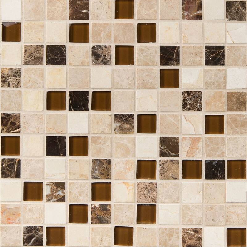 Ackland AKM-SG-1X1SQ-CA 12" x 12" Glass and Stone Square Mosaic Tile - - Castano Oro - Castano Oro