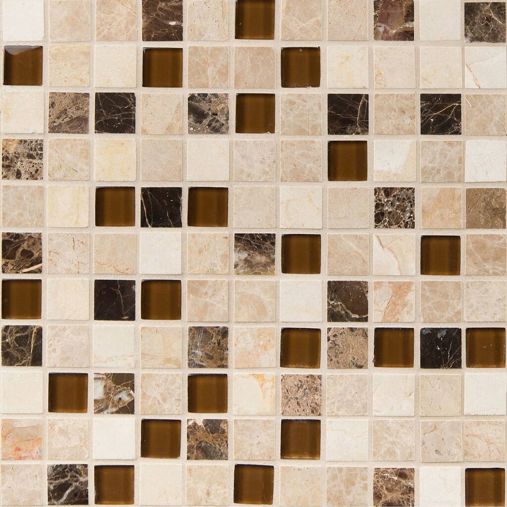 Ackland AKM-SG-1X1SQ-CA 12" x 12" Glass and Stone Square Mosaic Tile - - Castano Oro