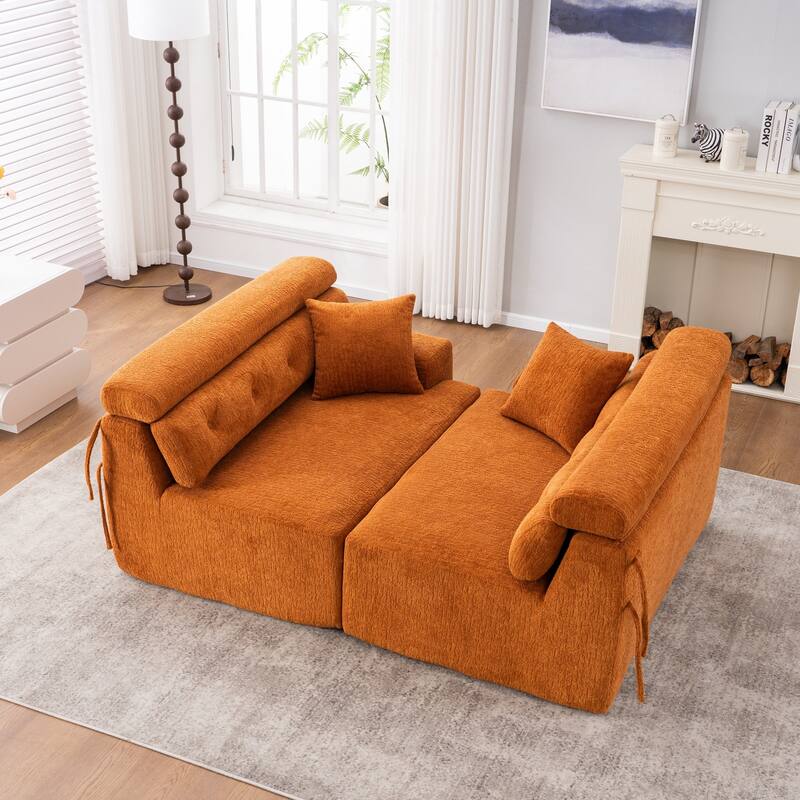 4-Seater Wood Grain Chenille Fabric Full Sponge Compression Combined Sofa with 2 Pillows