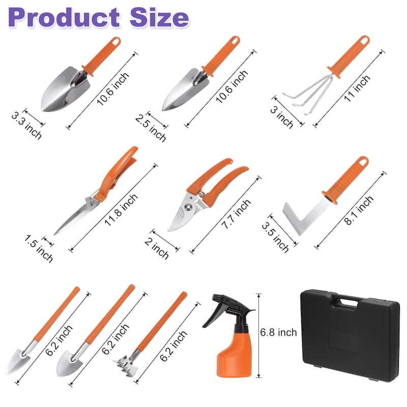 1 Set Garden Tool Set 10 Pieces Plastic Kit for Gardening Planting - Orange