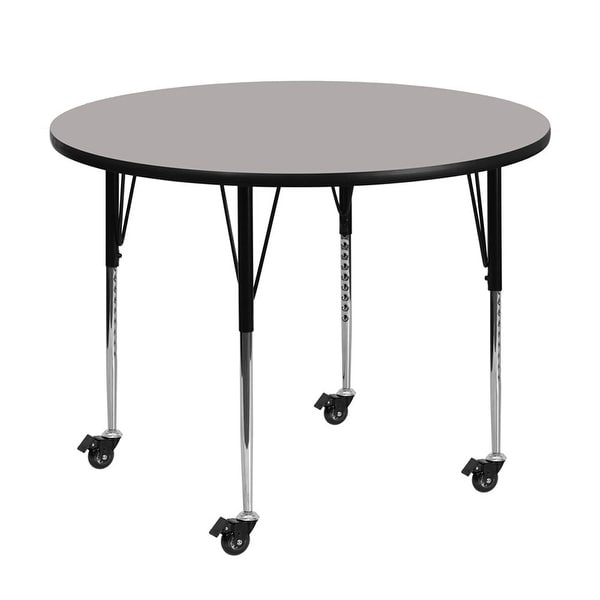 Offex 42" Mobile Round Activity Table with 1.25" Thick High Pressure Grey Laminate Top and Standard Height Adjustable Legs - N/A