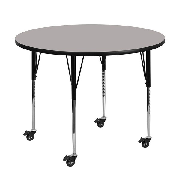 Offex 48" Mobile Round Activity Table with 1.25" Thick High Pressure Grey Laminate Top and Standard Height Adjustable Legs - N/A