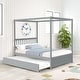 preview thumbnail 1 of 13, Nestfair Full Size Canopy Bed with Twin Trundle, Kids Solid Wood Platform Bed Frame w/ Headboard, No Box Spring Needed Grey - Full
