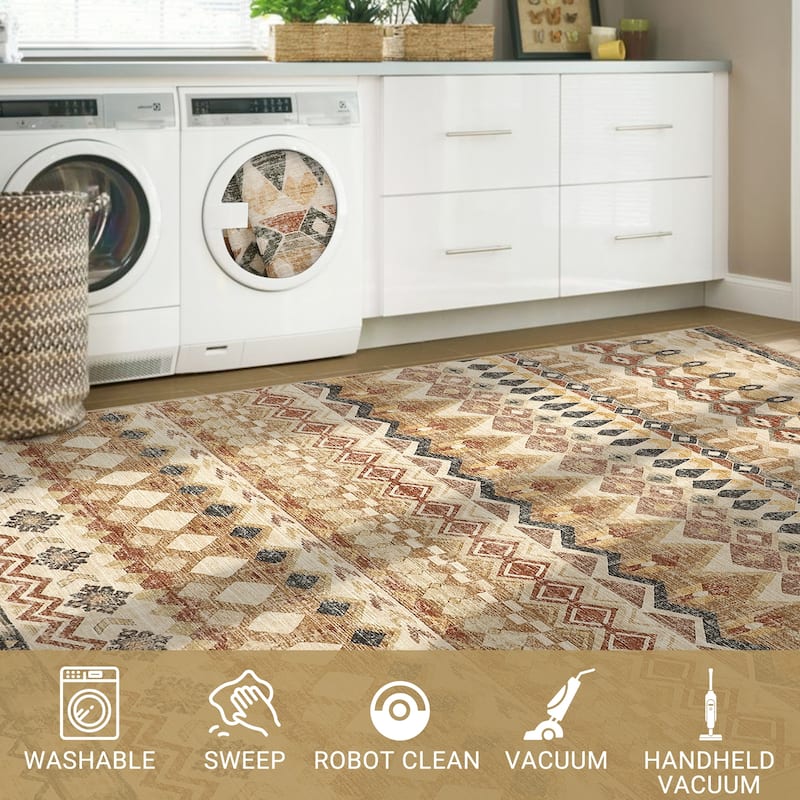 Garvee Boho Geo Low Pile Foldable Area Rug