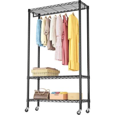 Rolling Garment Rack,Clothes Rack with 3 Tiers of Adjustable Shelving