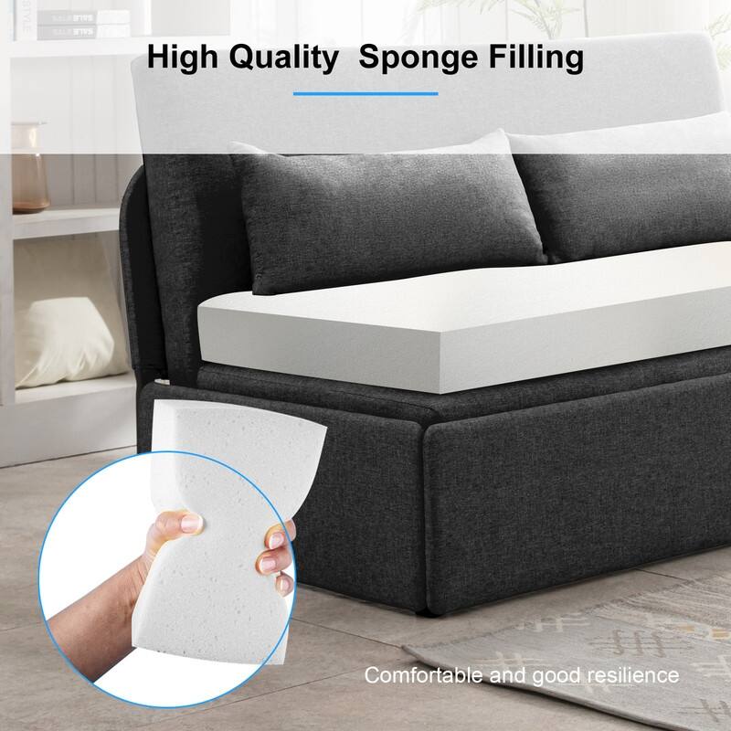 Mixoy Linen 2-in-1 Convertible Sofa Bed,Twin/Queen Pull Out Sleeper Sofa with Mattress,Cushions