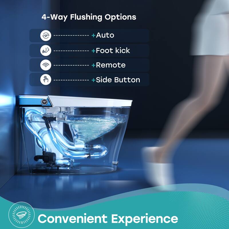 HOROW T38D Elongated Smart Toilet Bidet Foot Kick Flush Warm Water Remote White