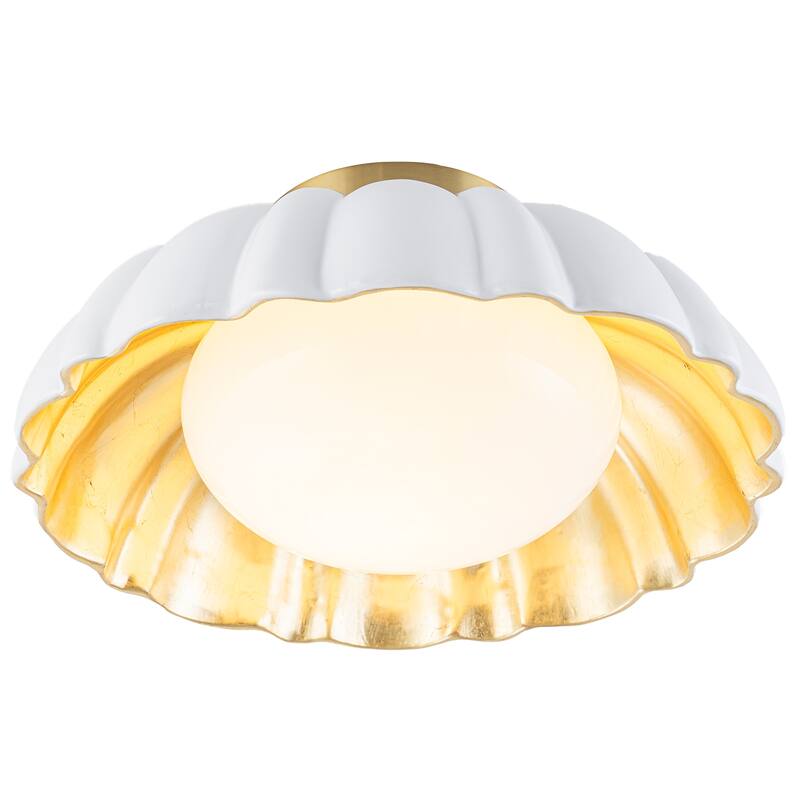 Dome Milky White Shade Flush Mount Ceiling Light with Gold Foil Interior - Dia.13.58-in