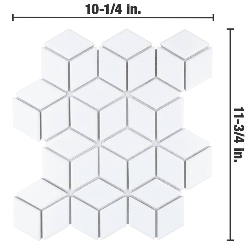 Merola Tile Hudson Rhombus Glossy White 10-1/4" x 11-3/4" Porcelain Floor and Wall Tile