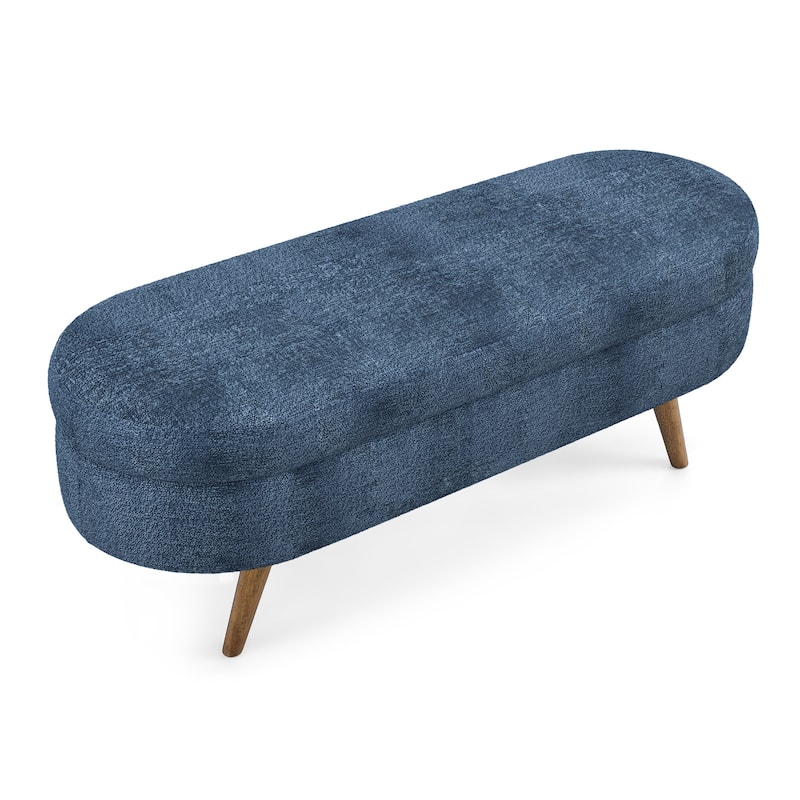Oval Flip Top Storage Bench, Fabric Upholstered Entryway Bench, End of Bed Bench with Rubber Wood Legs for Bedroom, Living Room