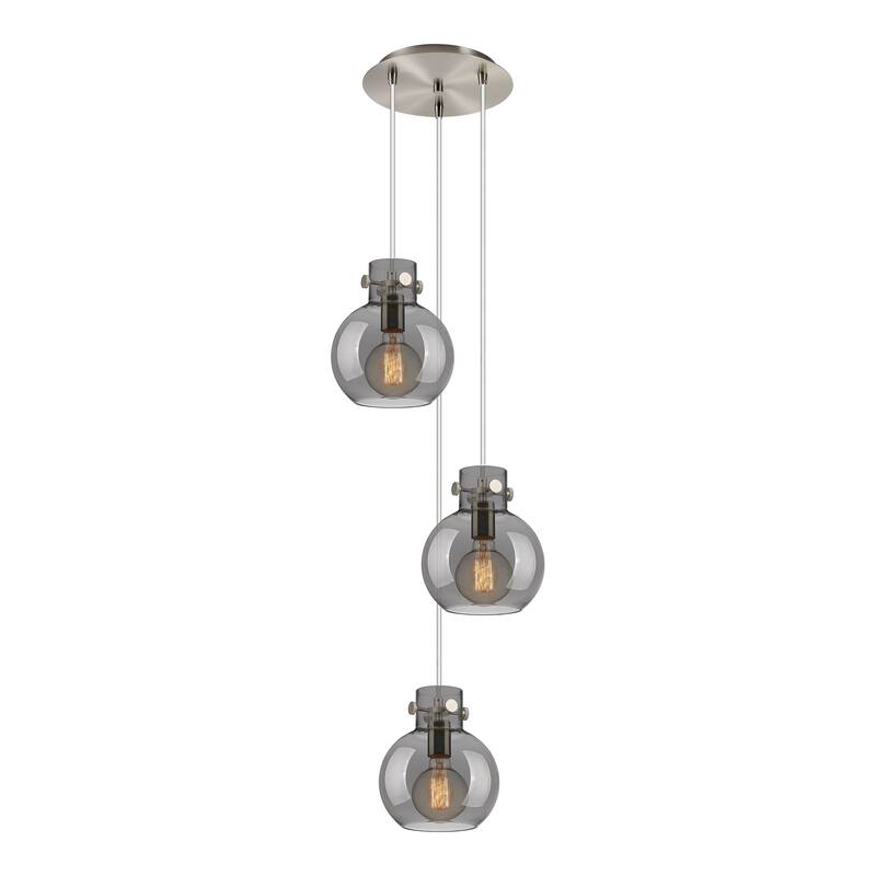 Innovations Lighting Newton Sphere - 3 Light 8" Cord Hung Multi Pendant - 10" Canopy - Brushed Satin Nickel/Light Smoke