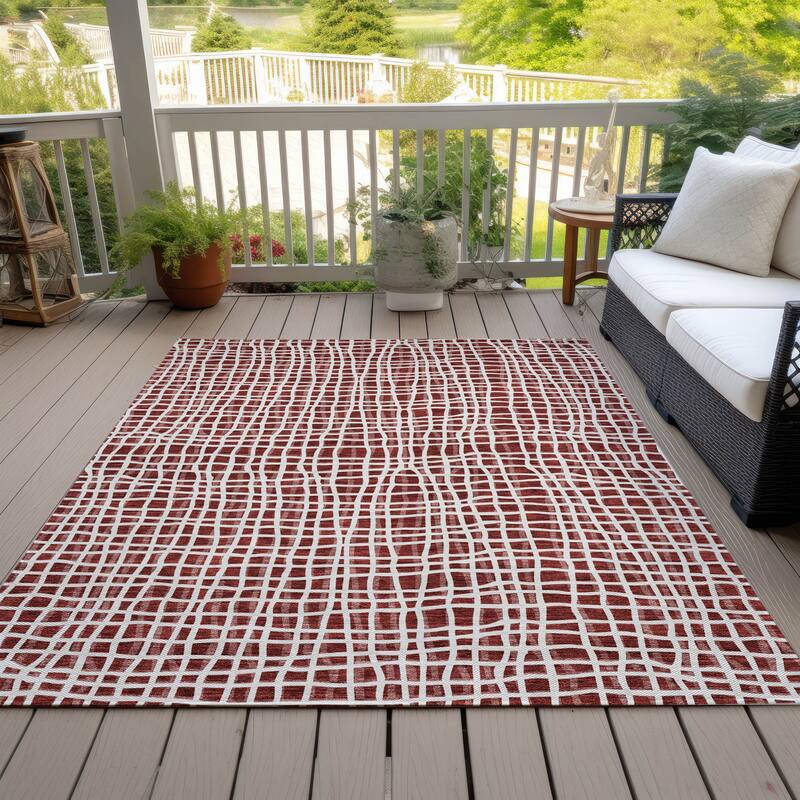 Machine Washable Indoor/ Outdoor Chantille Modern Abstract Rug - Burgundy - 9' x 12'