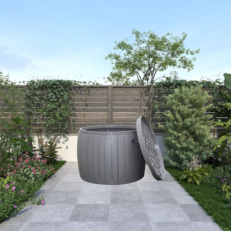 131.96 Gal. Deck Box Brown HDPE Outdoor Storage Shed Drum Table