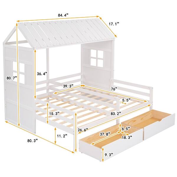 dimension image slide 1 of 2, Dual Twin Size Platform Beds with Canopy Design and Underbed Storage Drawers