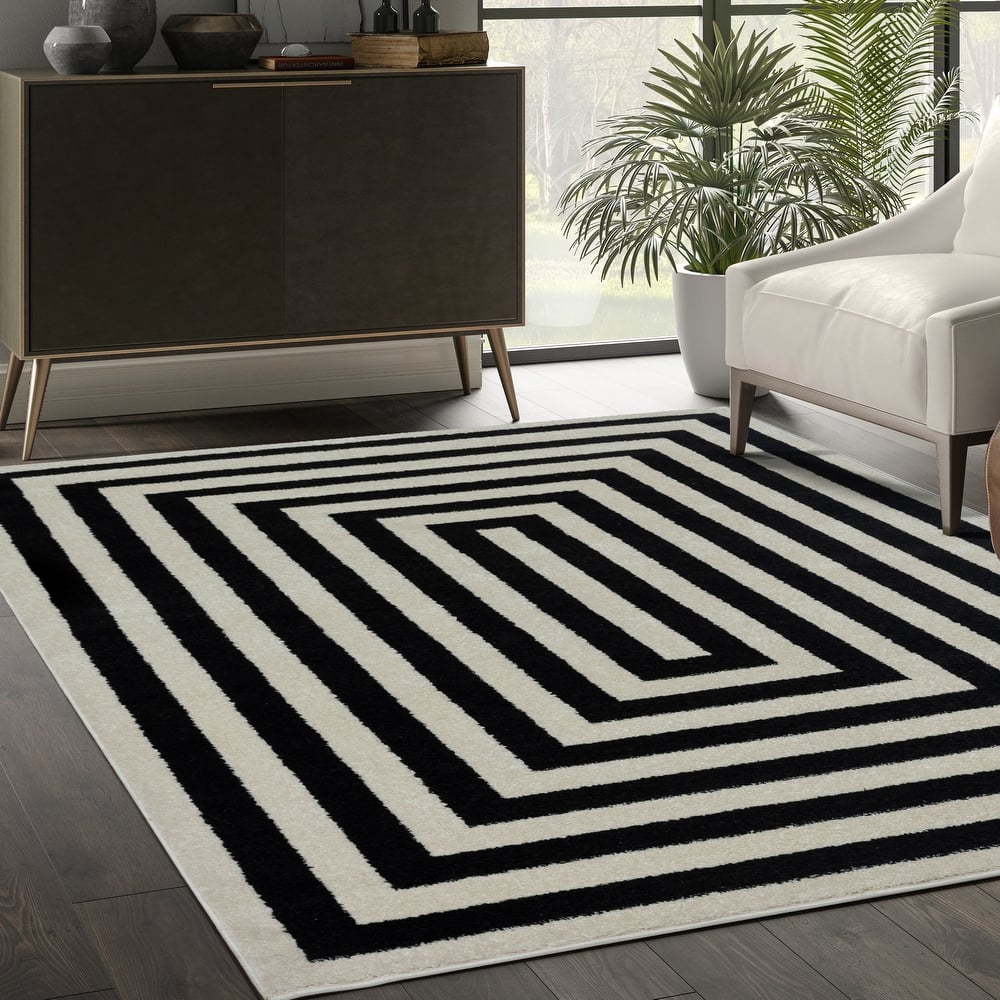 Abani Casa Contemporary Black and Ivory Rectangular Area Rug