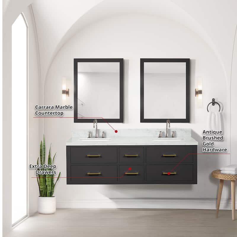 Lexora Castor Double Bath Vanity and Carrara Marble Top