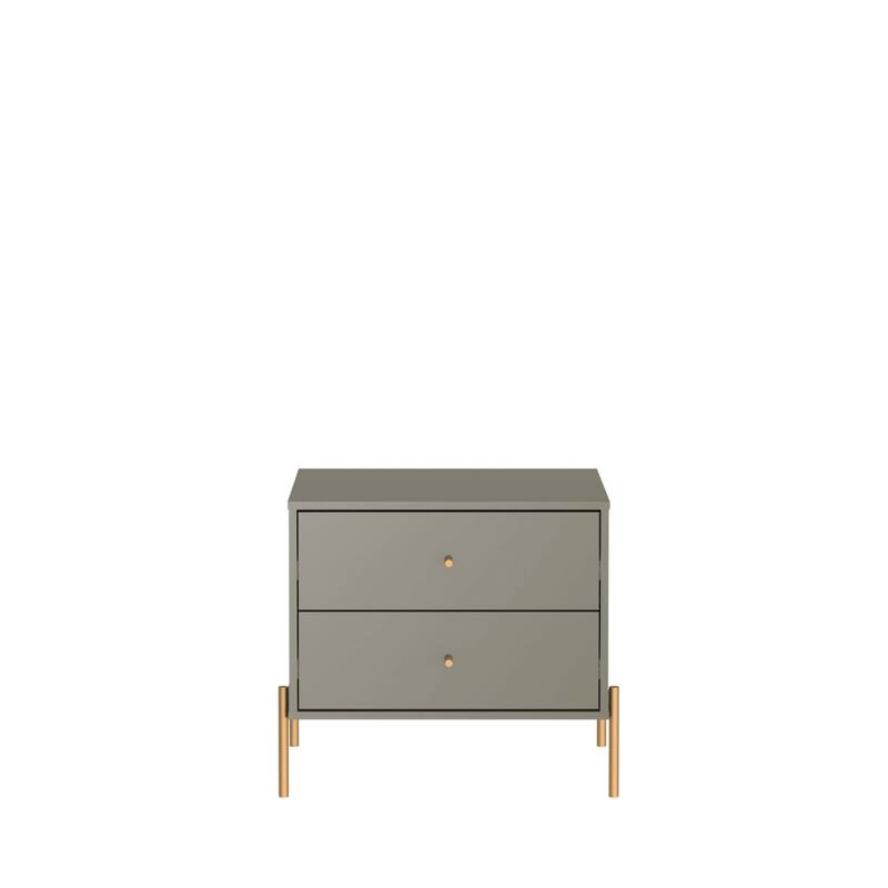 Modern Nightstand with 2 Drawers and Accents Steel Legs - Grey