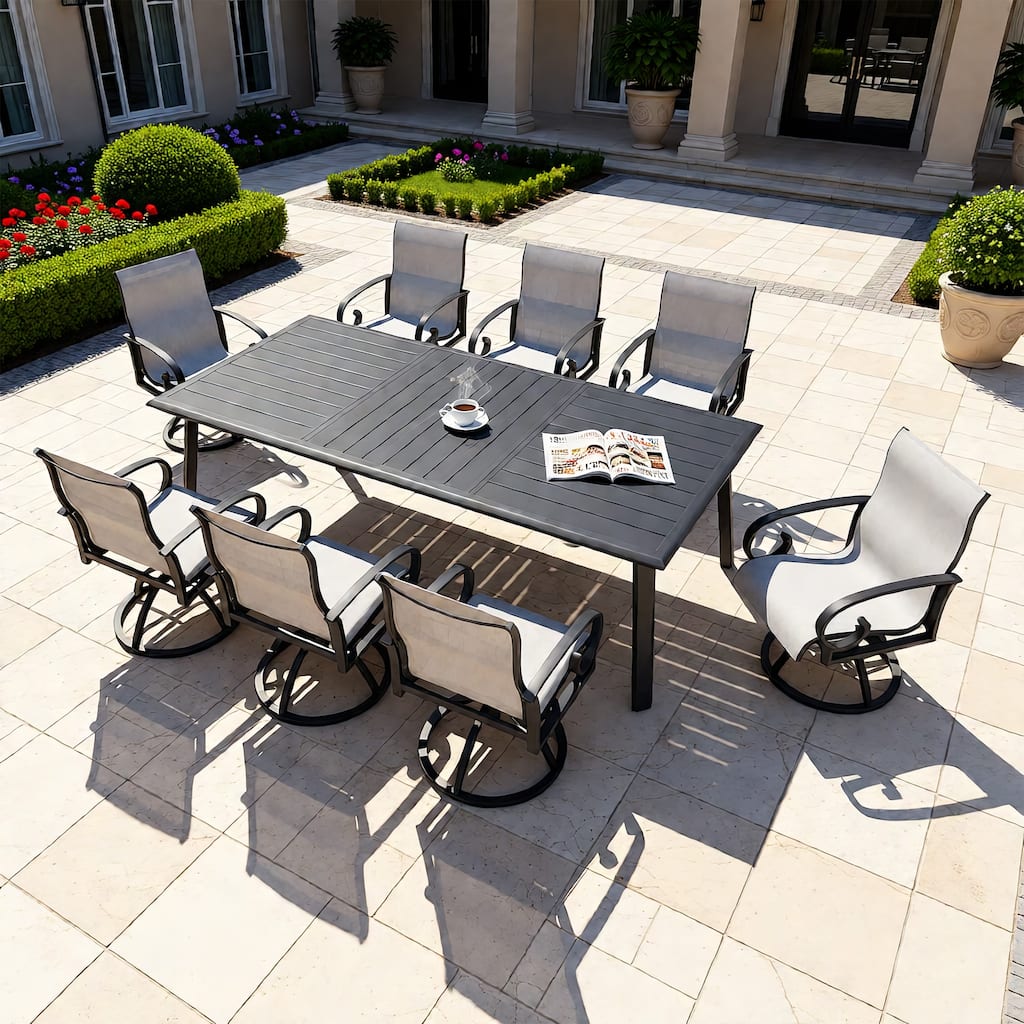 7/9-Piece Outdoor Dining Set Aluminum Dining Table with Sunbrella Swivel Chair