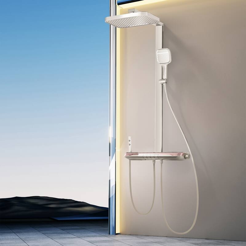 12.99" Brass LED Digital Display Shower System, Thermostatic Shower Faucet Set with Rough in-Valve