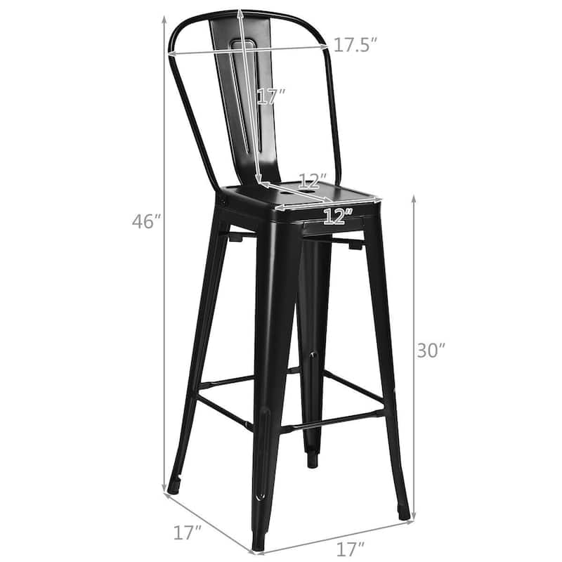 30" Height Set of 4 High Back Metal Industrial Bar Stools - 17" x 17" x 46" (L x W x H)