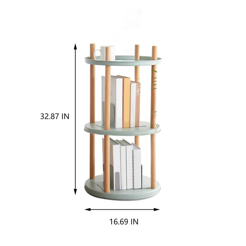 3 Tier Bookshelf Solid Wood Display Bookshelf Open Display Storage Shelf 360°Rotating Bookshelf Storage Rack