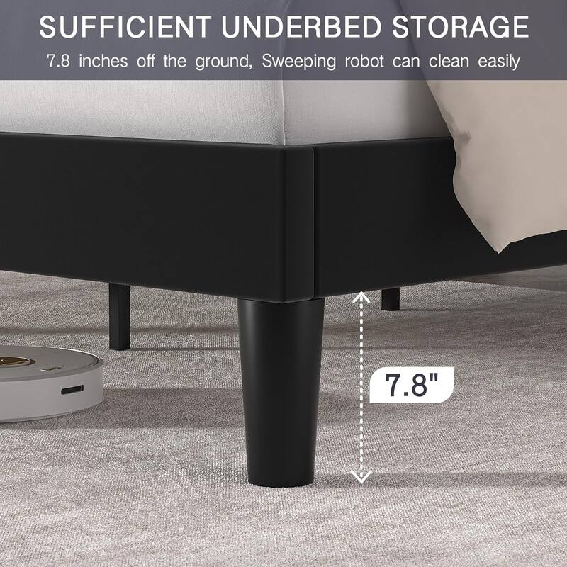 VECELO Upholstered Bed Frames with Height Adjustable Headboard