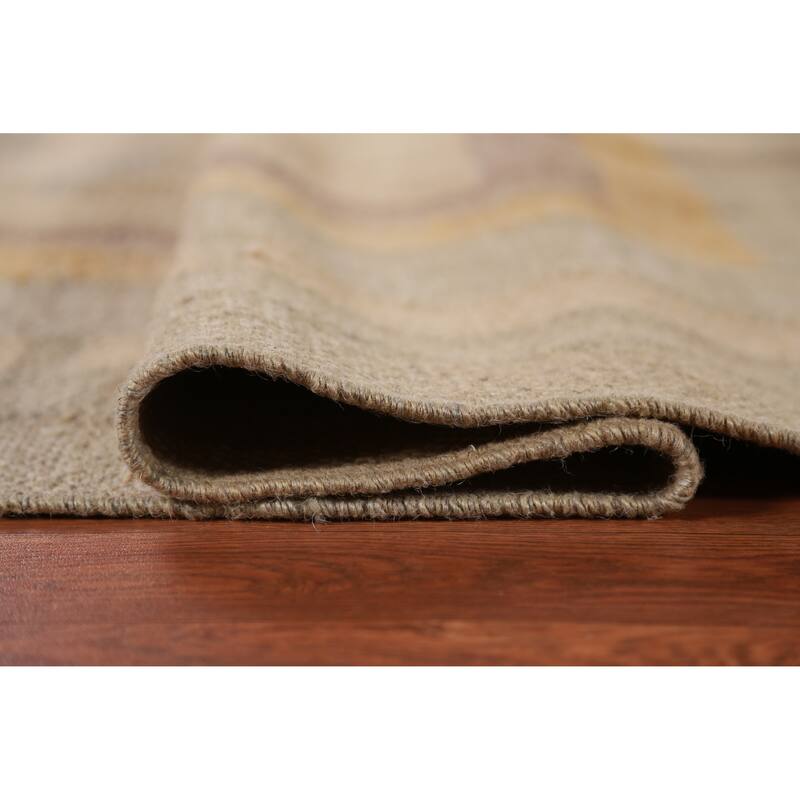 Hand Woven Oriental 100% Jute Carpet Southwestern Modern Peach Kilim Area Rug - 9' 5'' X 8' 4''